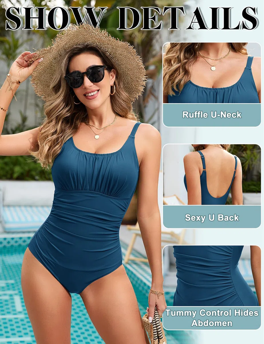 Costume Intero Donna Contenitivo Pancia Costumi Piscina Mare Costume Curvy Costume da Bagno Donna Push up Monokini con Swimwear Imbottito Scollo a U Schiena Bassa