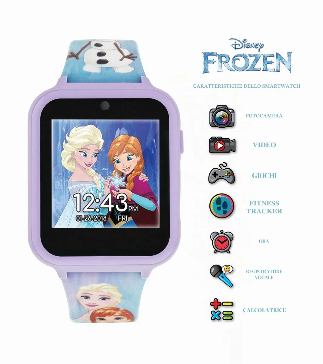 Disney Orologio Digitale Unisex Bambini FZN4151, Fotocamera, Blu/Viola