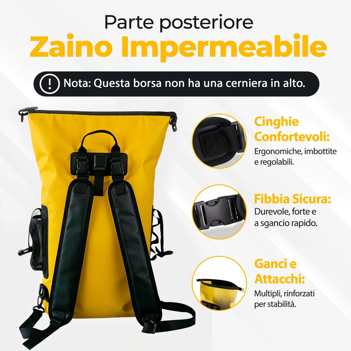 Zaino impermeabile da 25 litri, borsa impermeabile confortevole, borsa impermeabile con tasca esterna per bottiglia d'acqua, ideale per attività acquatiche e all'aperto
