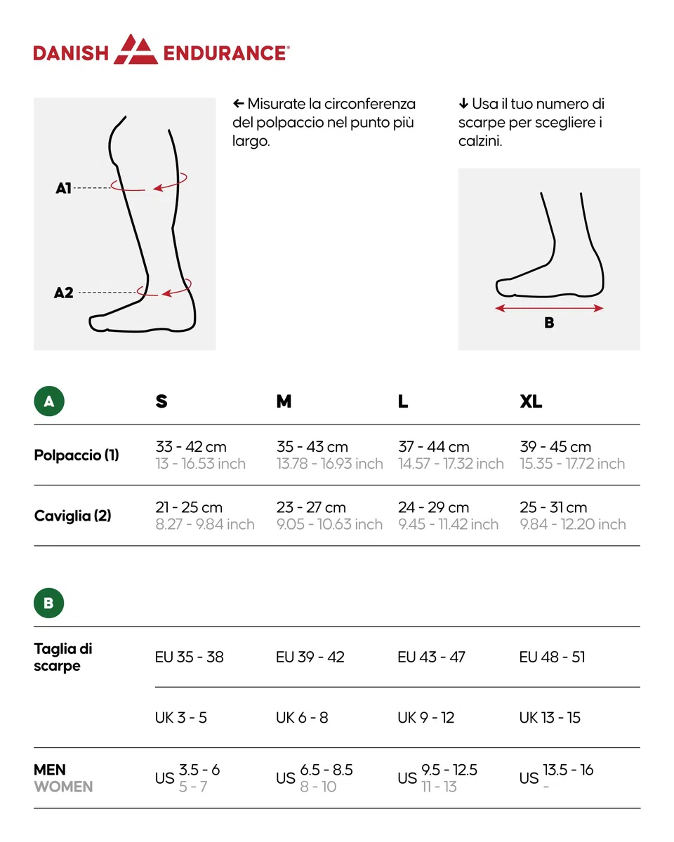 DANISH ENDURANCE Calze Sci Lana Merino Compressione Graduata 15-24 mmHg, Calzini Termici Imbottiti, Alte Prestazioni, Uomo e Donna
