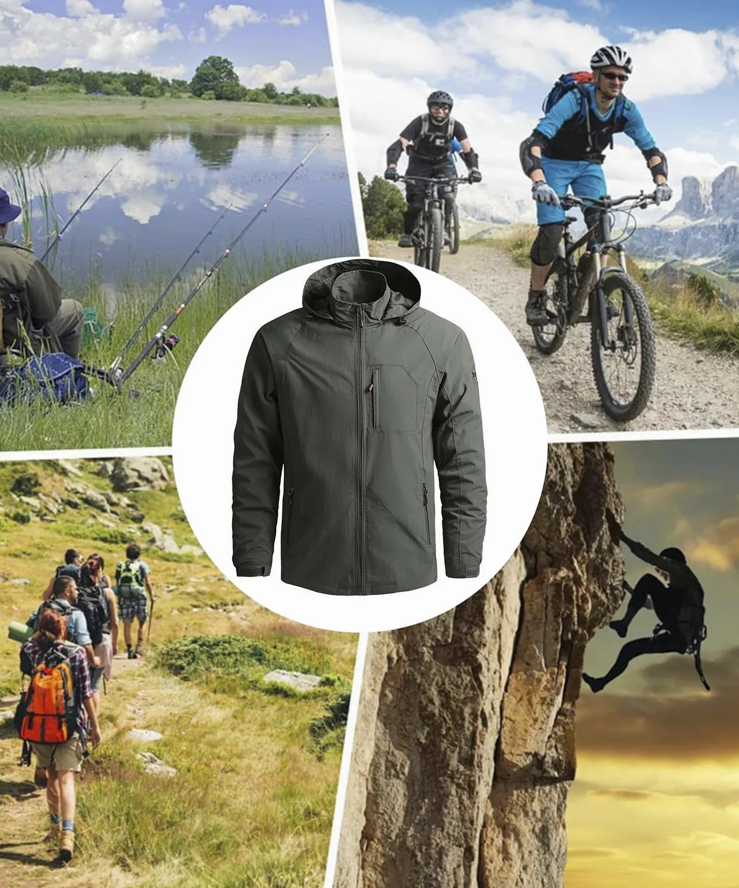 Giacca Softshell da Uomo Giacca da Esterno Antivento Casual Sportivo Leggero Giacca a Vento Giubbotto da Trekking Montagna impermeabile con cappuccio staccabile