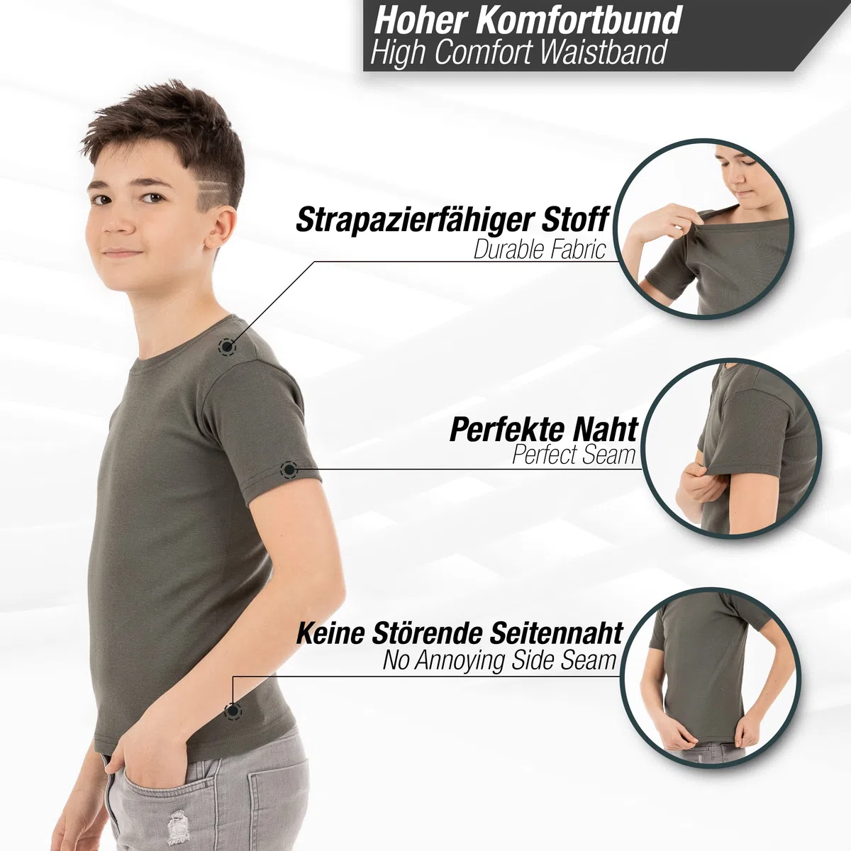LOREZA ® 5 Bambini Ragazzi Ragazze Maglietta Canottiere Intima a Maniche Corte 100% Cotone a Coste Fini Unisex