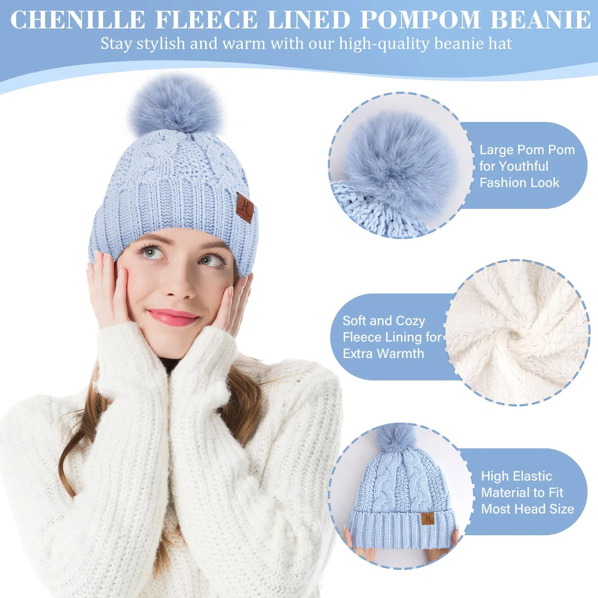 ZASFOU Donna Cappello Invernale Sciarpa Guanti Touch Screen Set Caldo Ciniglia Pompon Maglia Berretto Cappelli Pile Foderati Scaldacollo Guanto Regalo per Donna