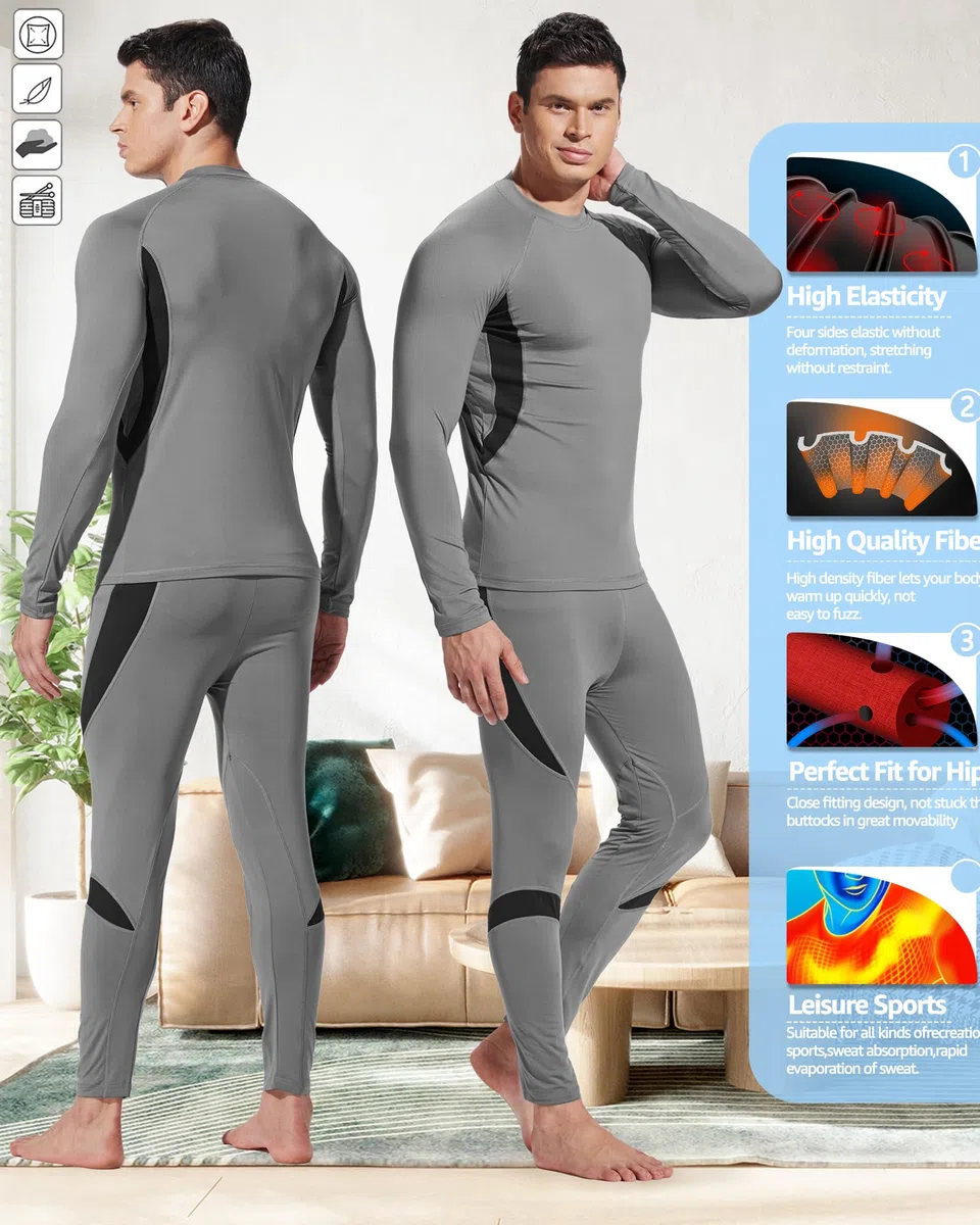 UNIQUEBELLA Tuta Sci Termica Intimo Termico Manica Lunga Maglietta Termica + Pantaloni Lunghi Termici, Sport Invernali, Set Termico Uomo