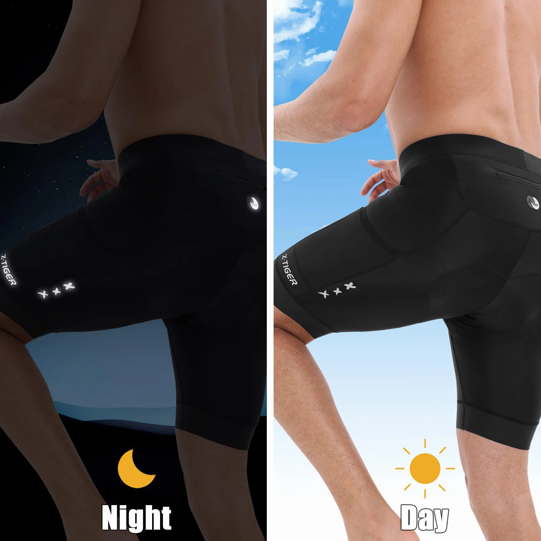 X-TIGER Pantaloncini Ciclismo Uomo Imbottito MTB Ciclismo Corti Bicicletta Traspiranti Pantaloni Bici 3 Tasche