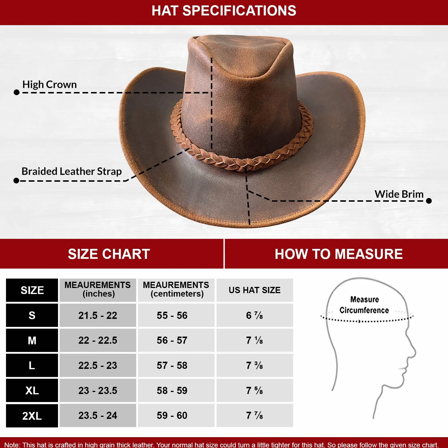 BRANDSLOCK Cowboy Cappello in Pelle Australiana, Fatto a Mano, Leggero e modellabile. Tesa Larga per, Ideale per Uomo, Donna, Feste, Costumi e Viaggi.