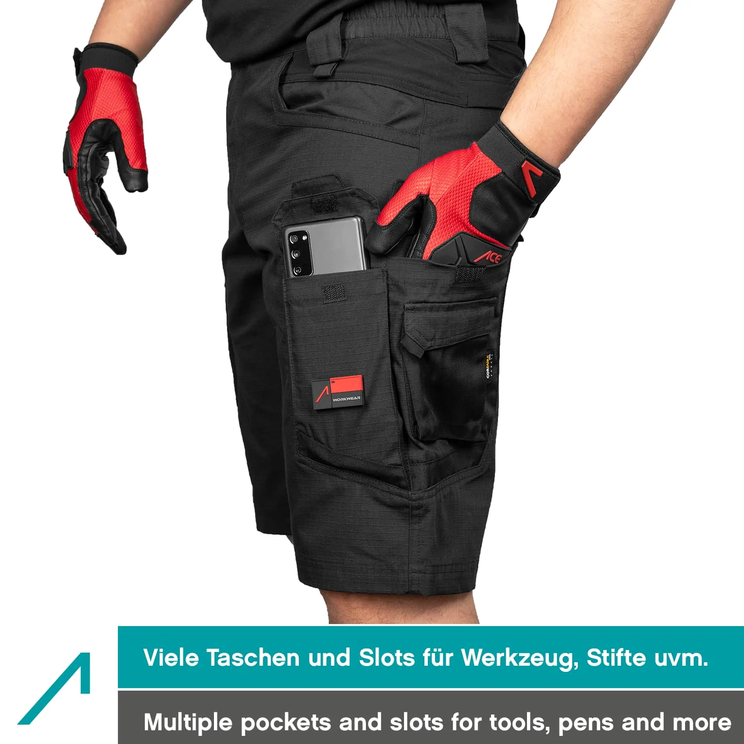 ACE Constructor Pantaloni da lavoro da uomo corti - Pantaloni da lavoro da uomo con tasche cargo e vita elasticizzata per l'estate