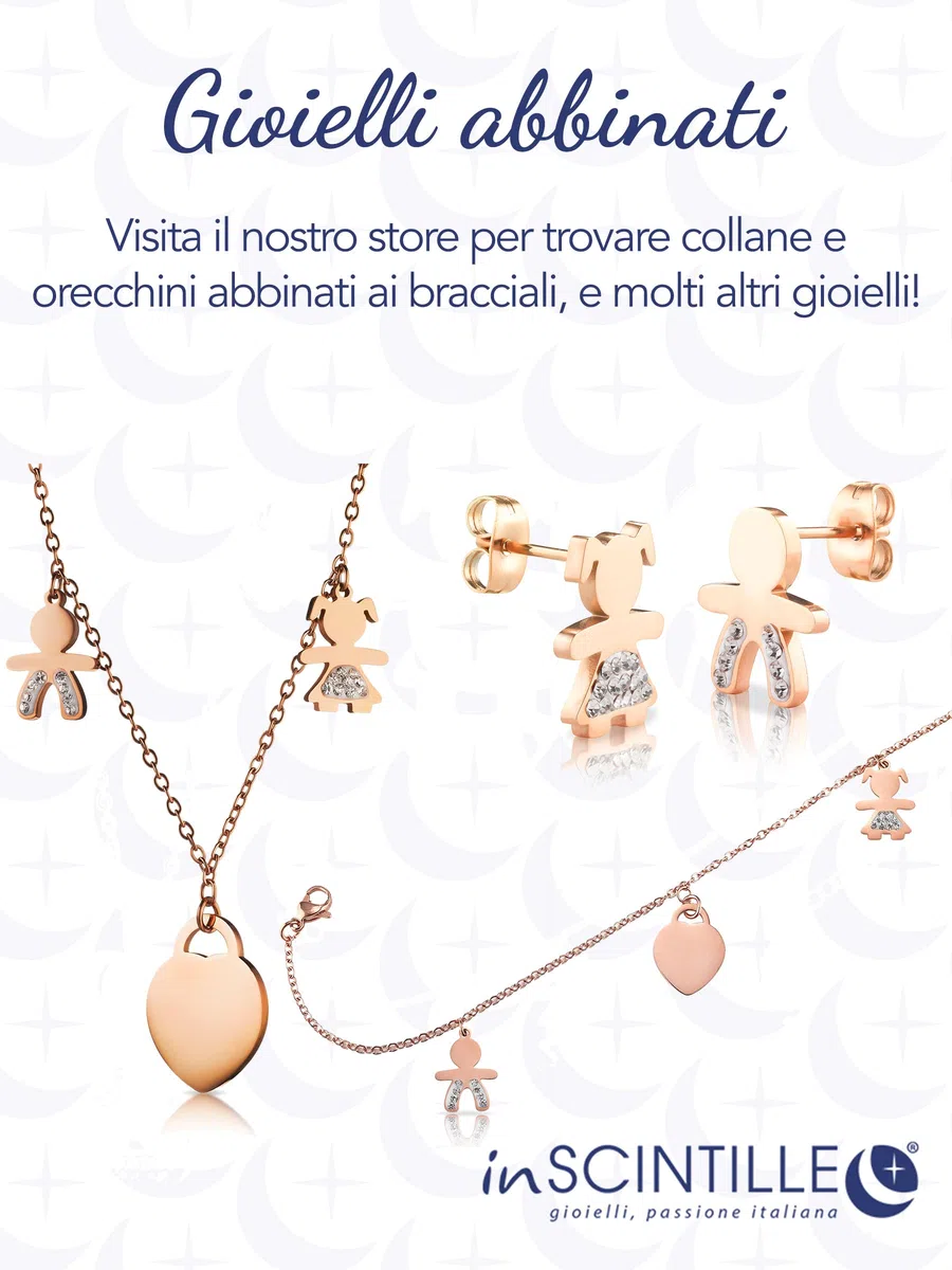 inSCINTILLE Sweet Child Bracciale Donna Acciaio con Ciondoli Bebè, Cuore, Piedini, Bracciale Mamma e Figlio, Confezione Idea Regalo Inclusa, Braccialetto Gravidanza Acciaio Inox