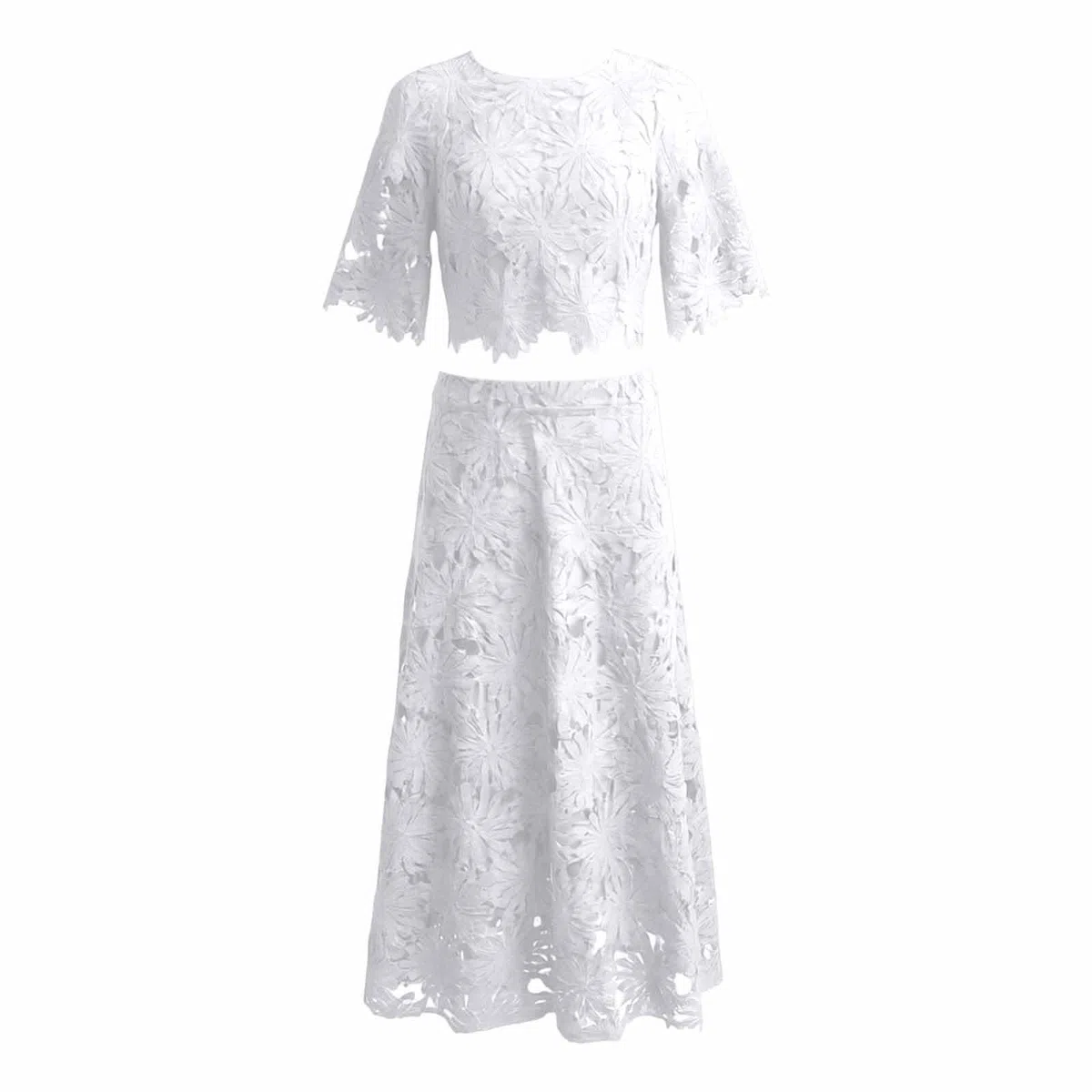 Set Da Donna 2 Pezzi Chic Ed Elegante Estate Top Pizzo Manica Corta Bohemia E Gonna Lunga Curvy Moda da Casa Completo Elegante Da Sposa Principessa Leggeri Traspiranti per Viaggio Matrimoni