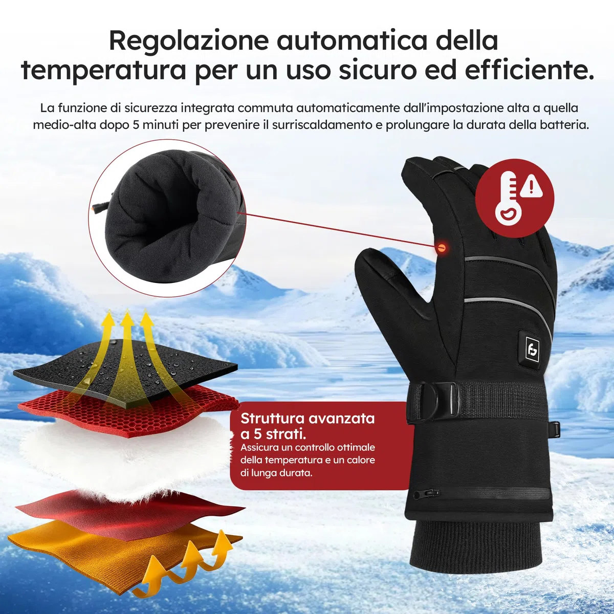 Guanti Riscaldati – Pro – 3 livelli – Guanti elettrici – Resistenti all'acqua e al vento – Guanti riscaldabili ricaricabili – Nero – di Saaf