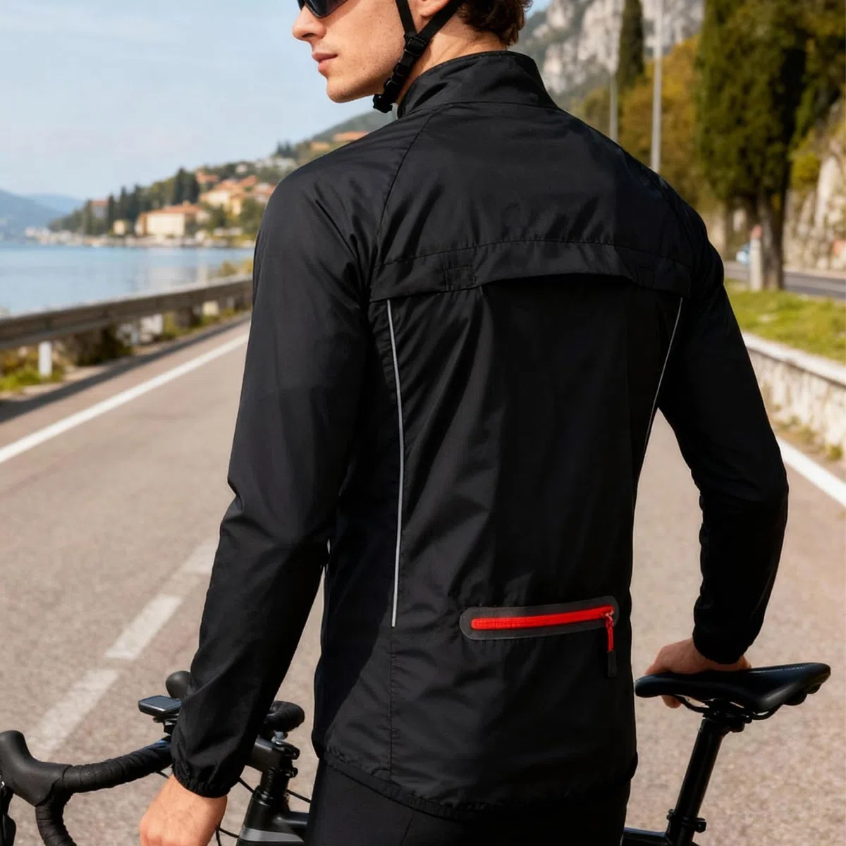 WOSAWE Giacca da corsa da ciclismo da uomo impermeabile e riflettente, giacca a vento leggera, giacca da bicicletta antivento