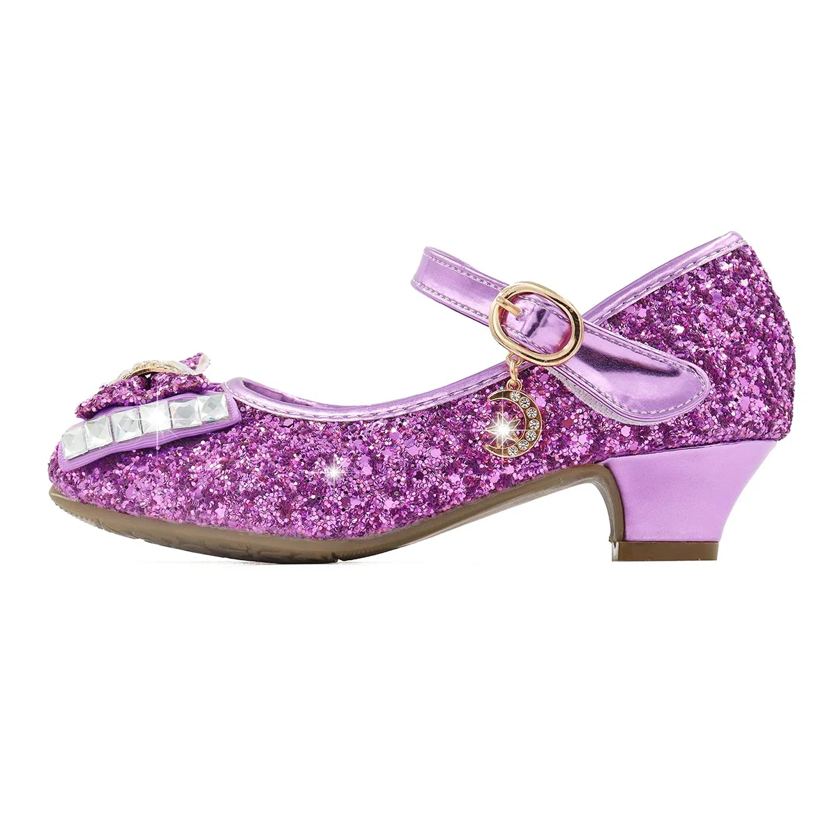 Principessa Bambina scarpa Glitterate Tacchi Ragazza Cosplay Principessa Paillettes Eleganti Bambina Cerimonia Festa, Viola/ 33