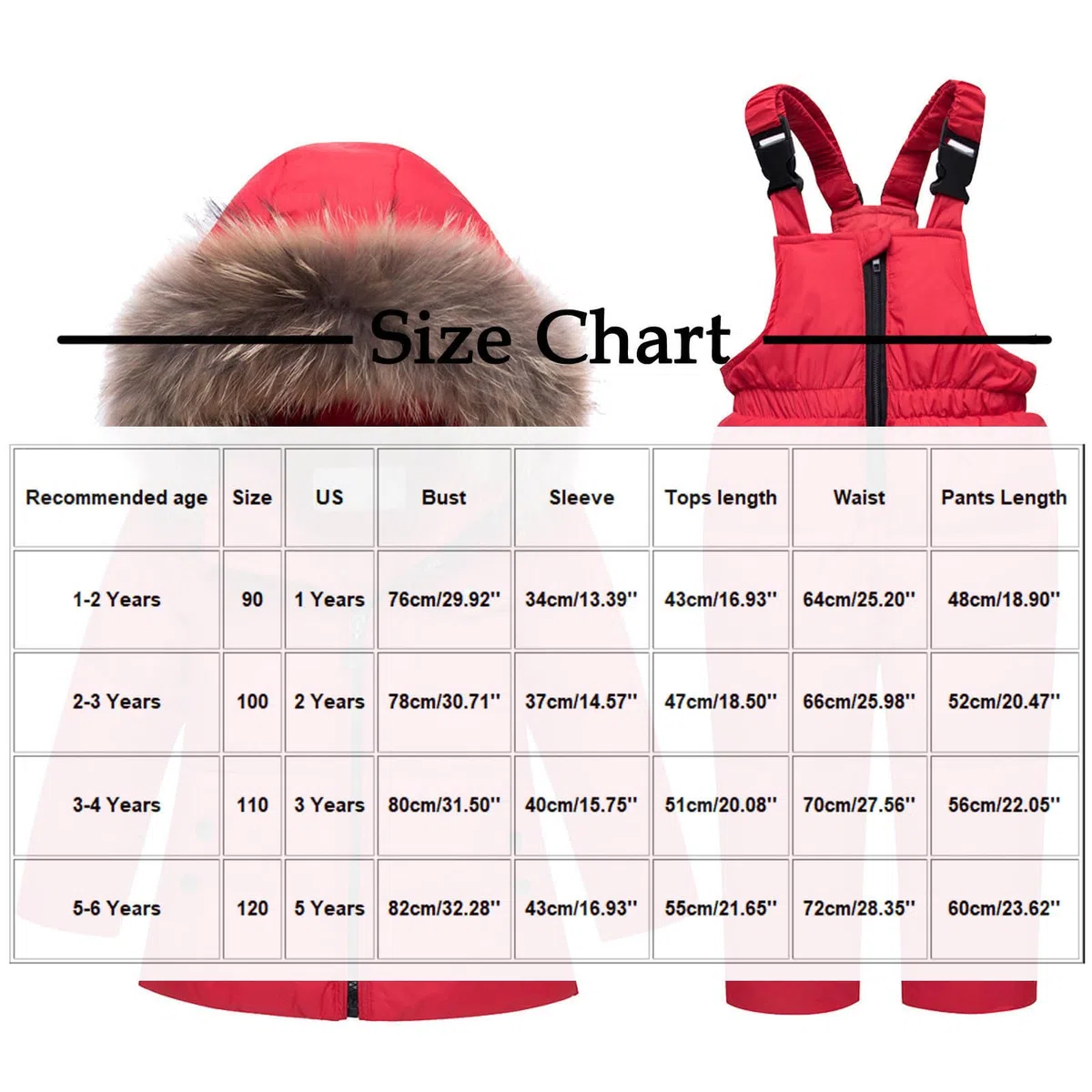KHIRVWL Completo Sci Bambino 2 Pezzi Piumino Cappuccio Colletto in Peluche + Salopette Tuta da Sci Termica Inverno Calda Neve Antivento Tuta Invernale con Muta Sfoderabile Outdoor Softshell Snowboard