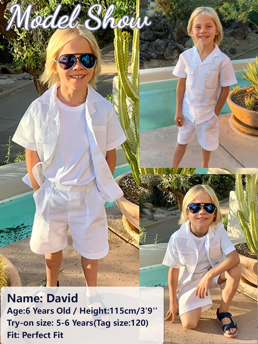 LOLANTA Set 2 Pezzi Abbigliamento Estivo Bambino, Camicia a Maniche Corte con Bottoni e Pantaloncini in Lino e Cotone, 5-12 Anni