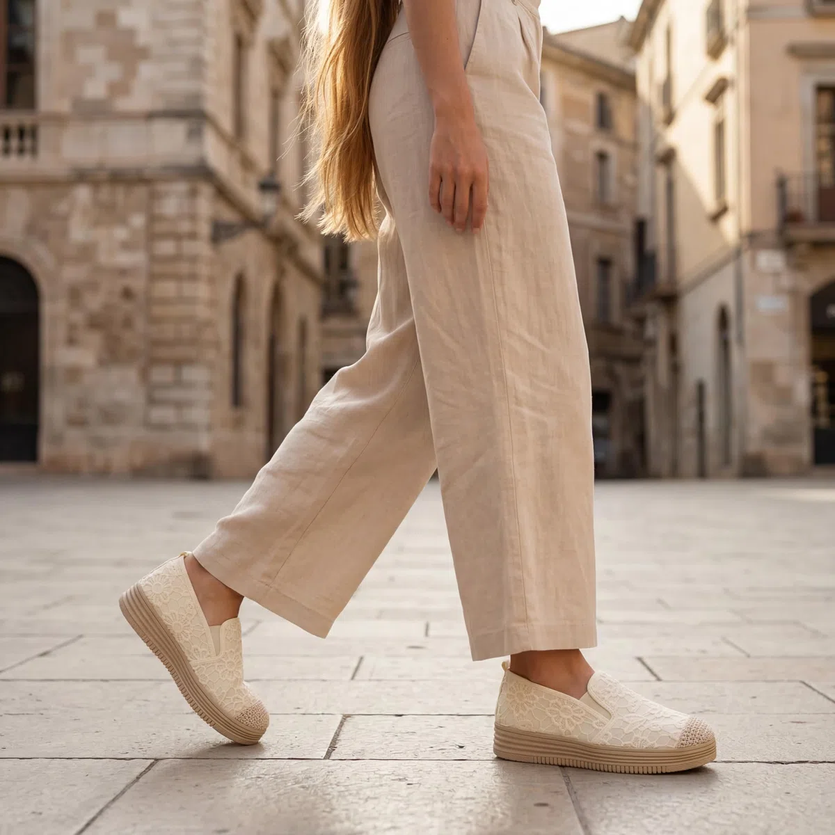 GLAMORA Espadrillas Donna Mocassini Slip On Ballerine Scarpe Piatte Platform Traforate Pizzo Traspiranti Estive Comode Elastiche Leggere Suola Gomma Antiscivolo Morbide