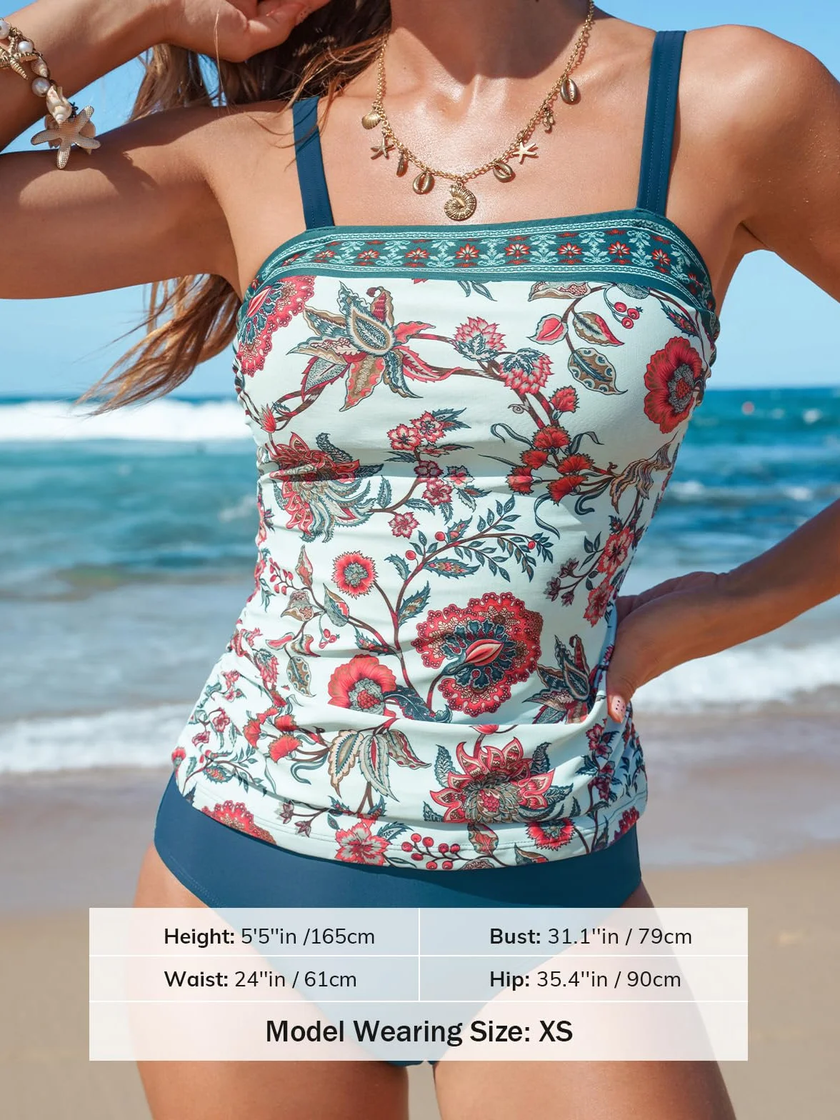 CUPSHE Tankini da donna Set Due Pezzi Costumi Da Bagno Collo Quadrato Cinghie Regolabili Increspato Costumi Da Bagno Costumi