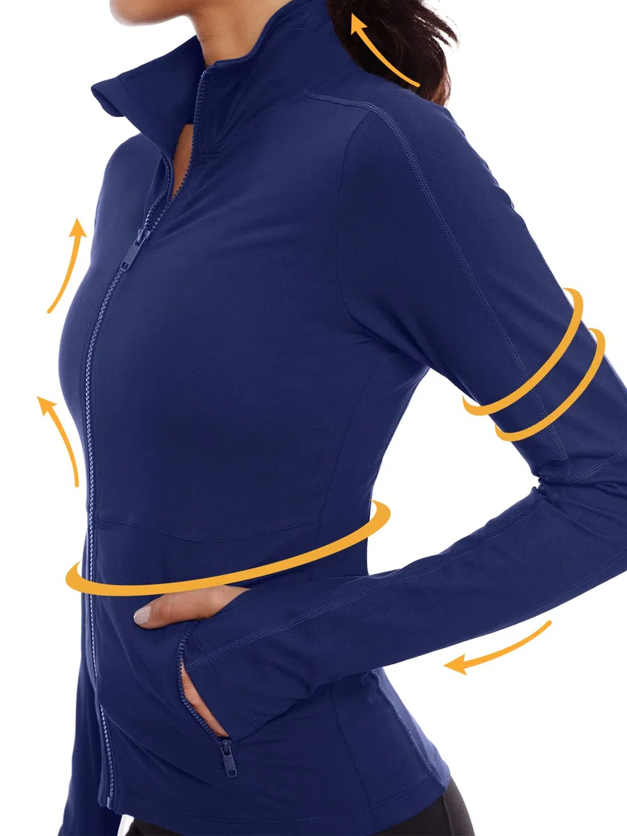 VUTRU Giacca sportiva da donna, a maniche lunghe, per fitness, yoga, fitness, fitness, con tasche, foro per il pollice, traspirante
