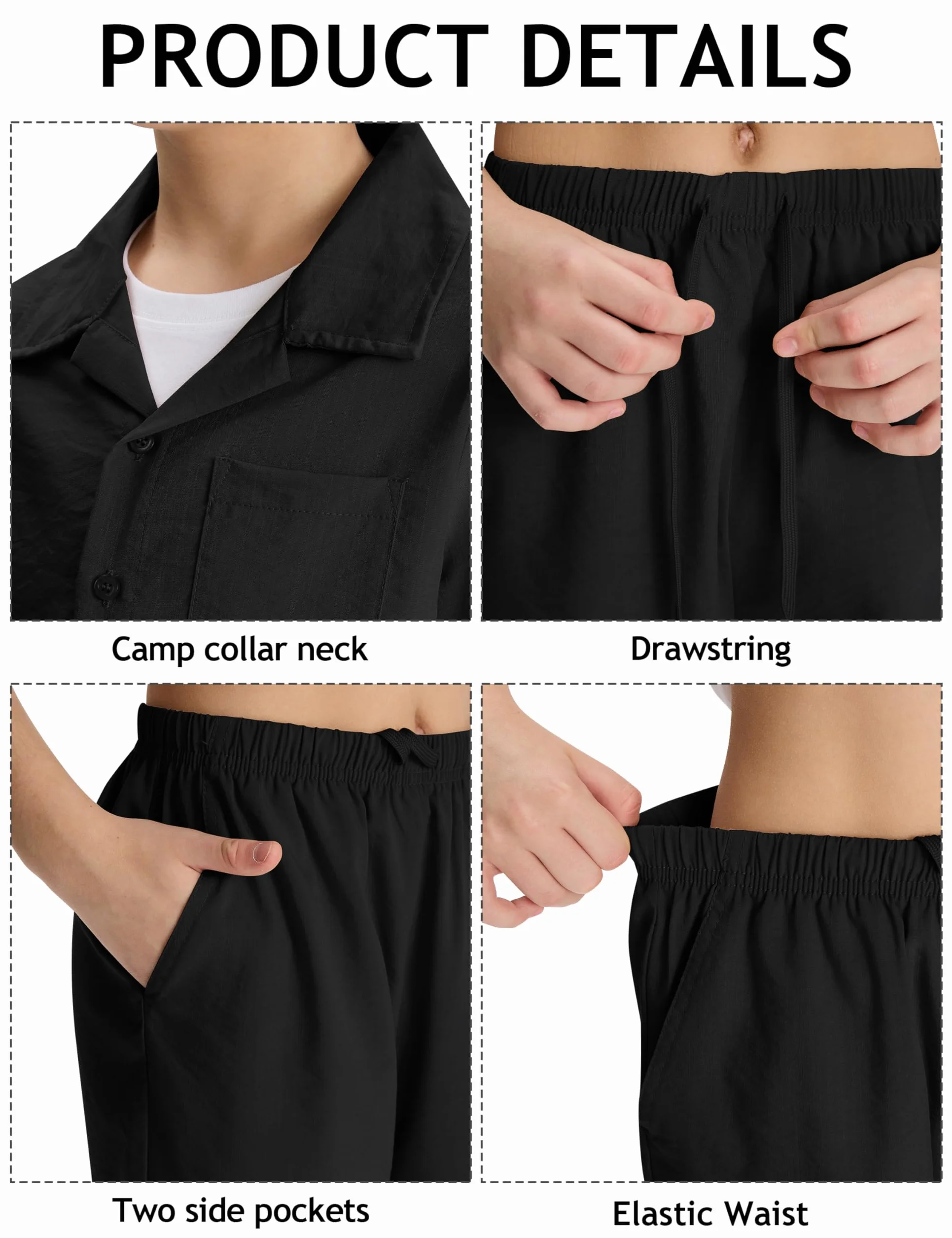 MoFiz Tuta Casual da Ginnastica Bambini e Ragazzi set di Abbigliamento da Spiaggia Completo Estivo Camicie a Maniche Corte con Bottoni e Shorts 8-18 anni