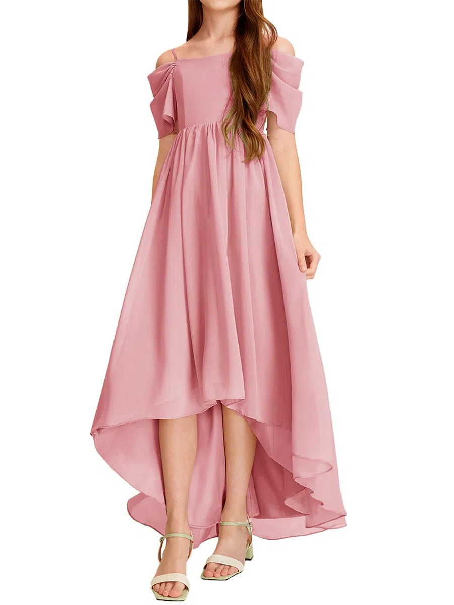 Haloumoning Abito da ragazza con spalle scoperte con volant, abito estivo per bambini, linea ad A, tinta unita, elegante, per feste, matrimoni, compleanni, feste