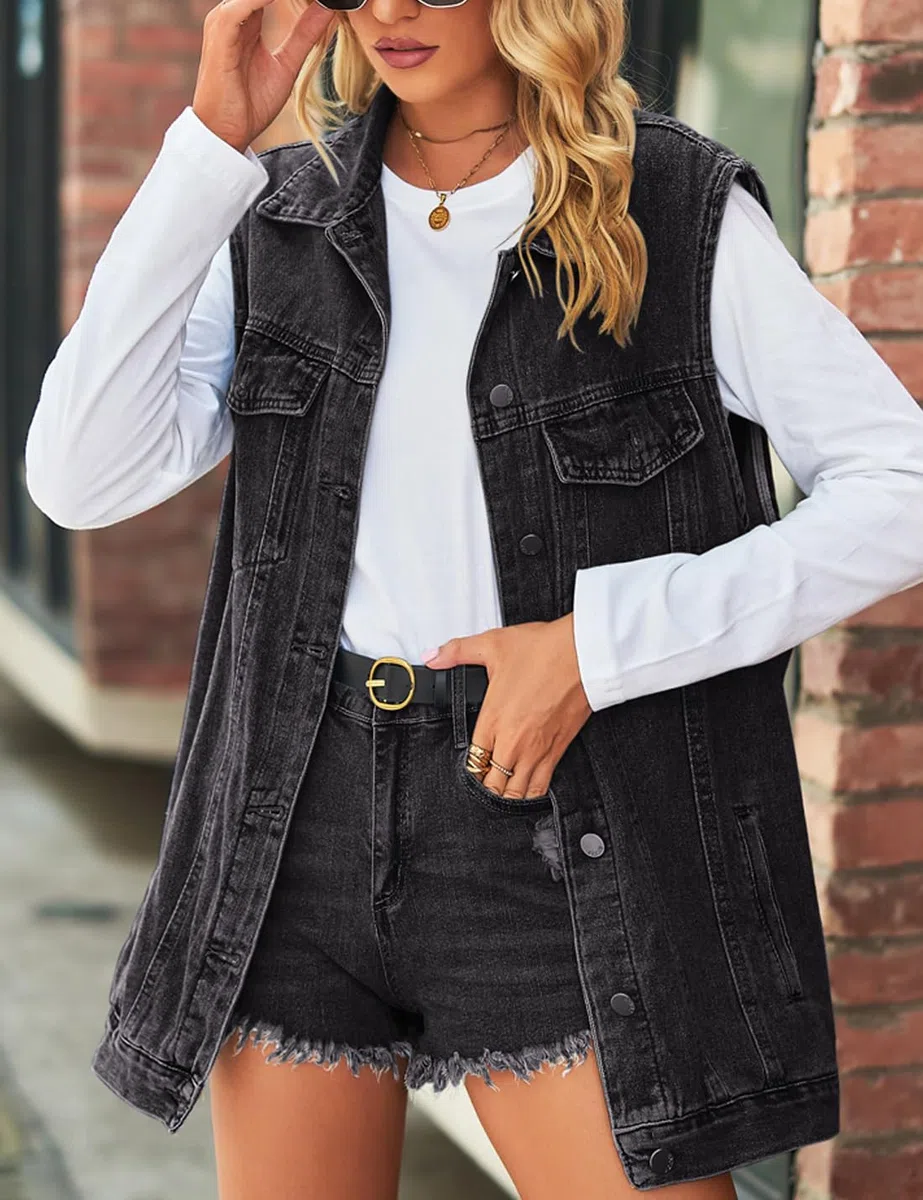 Sukany Gilet da donna in denim oversize casual con bottoni senza maniche gilet vintage giacche di jeans