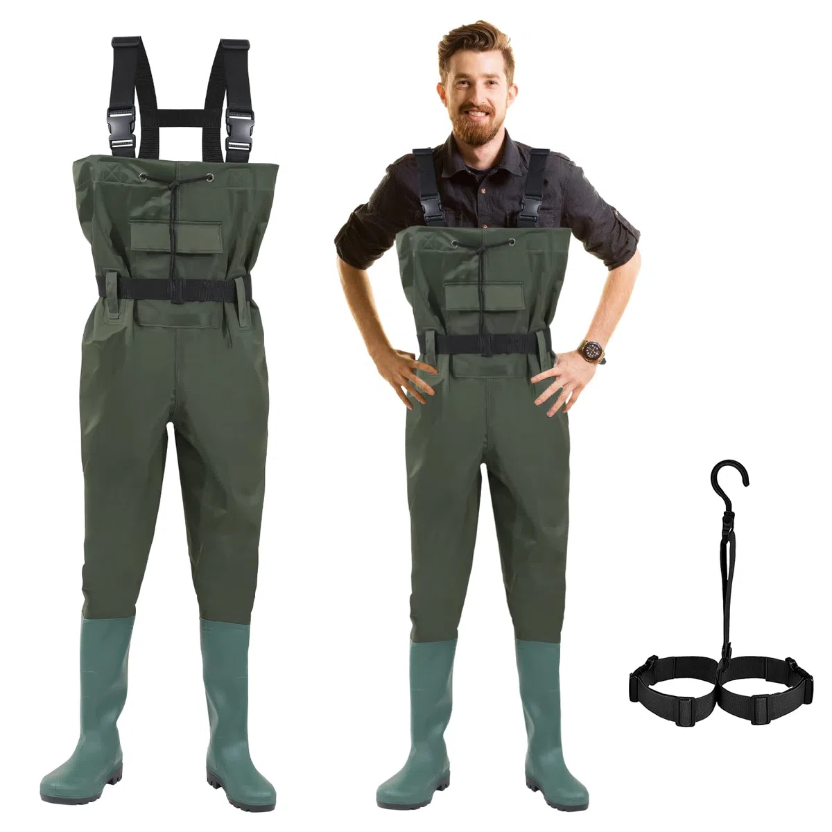 Wathose Uomo Impermeabile 70D Nylon Composite PVC Pantaloni da Pesca Pantaloni da Pesca con Stivali, Wathose Uomo Donna per cantieri, pesca, fattorie, giardini