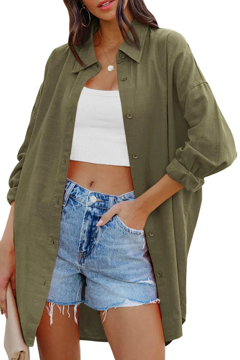 Cicy Bell Camicetta Oversize da Donna Camicie a Maniche Lunghe Button Down T-Shirt Casual in Cotone con Tasche