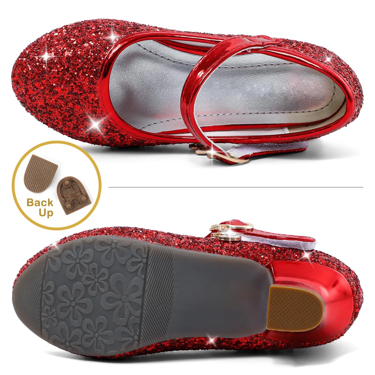 5-10 Anni Scarpe Principessa Bambina Eleganti Glitterate Ballerine con Tacco per Ragazza
