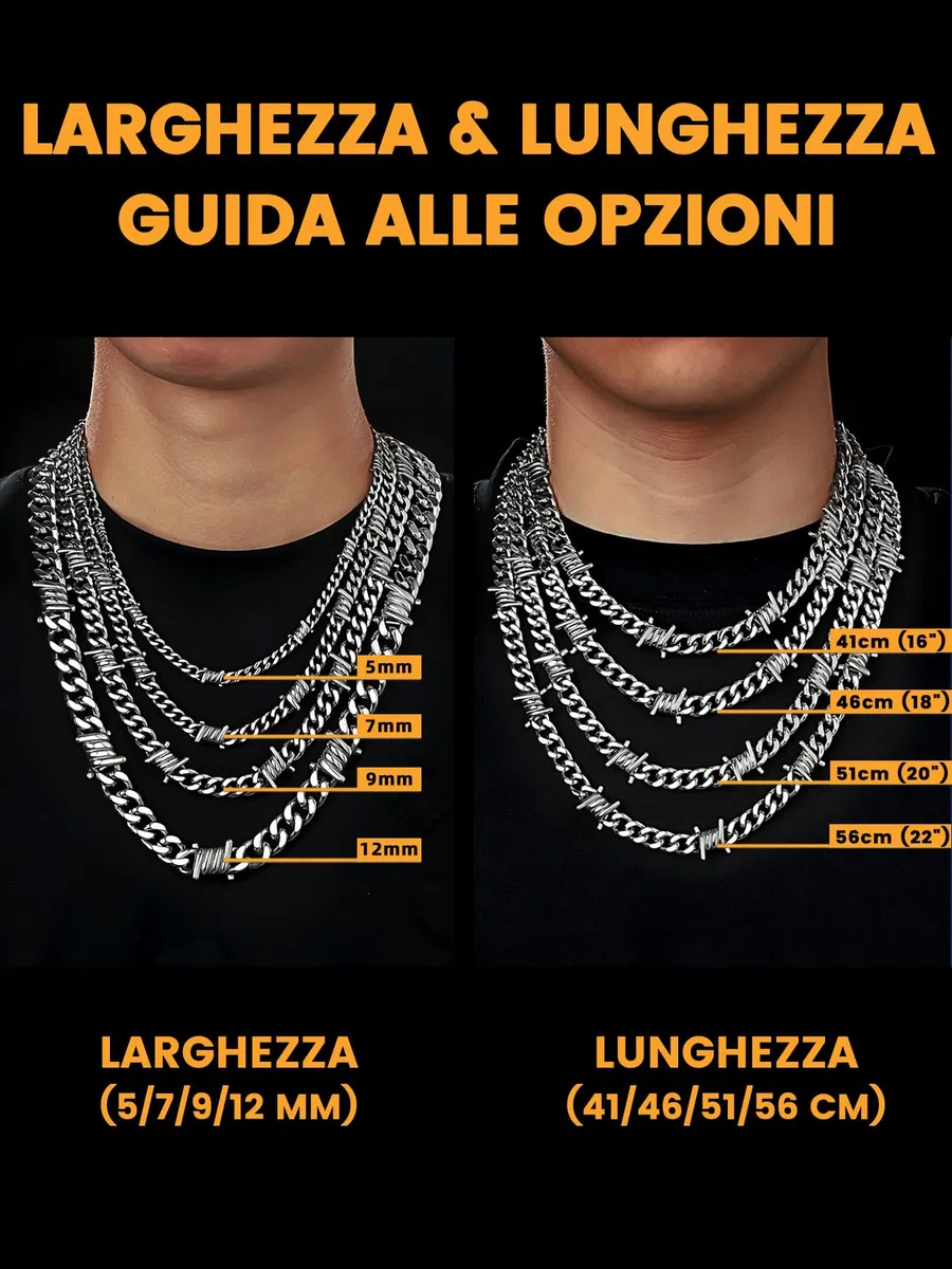 Bestyle Collana da uomo in filo spinato catena a maglia barbazzale spine in acciaio inox Hip-Hop Punk gotico gioielli cubani catena di estensione da uomo