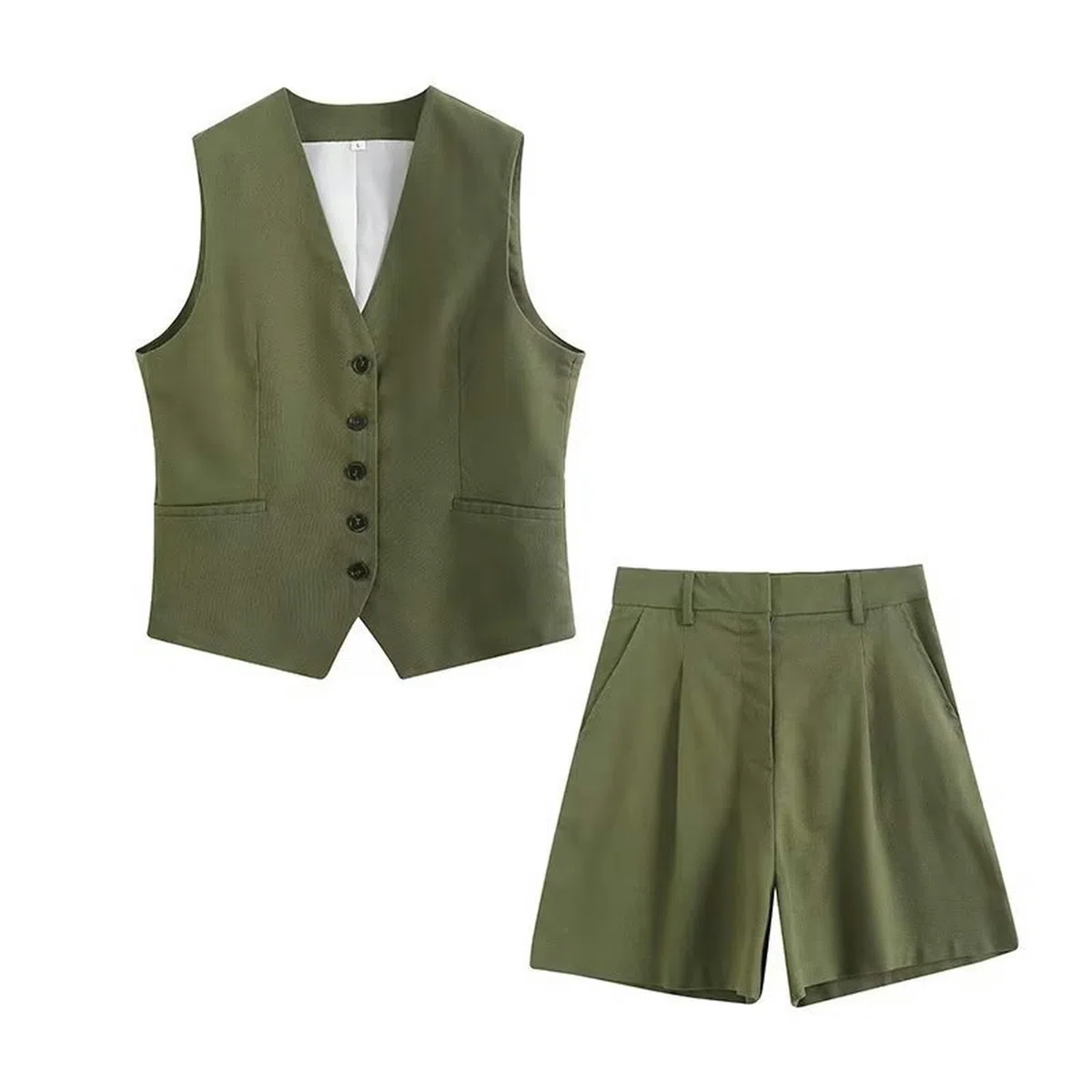 Set Gilet Casual Estivo Set Gilet Ampio in Misto Lino + Pantaloncini Set Donna-Abito Blu Navy A0-L
