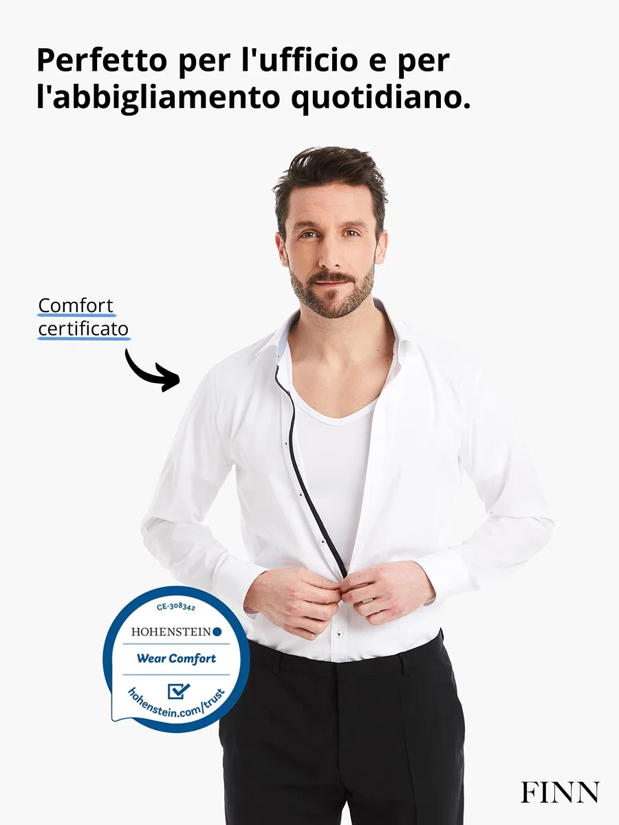 FINN Maglia Intima Funzionale per Uomo con Scollo a V - T-Shirt Anti-Sudore con Inserti Contro Le Macchie di Sudore - Canottiera a Maniche Corte in Tessuto Originale Lenzing® Modal