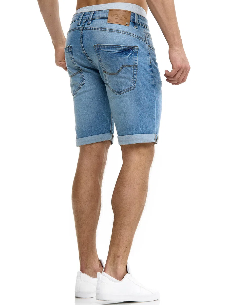 Indicode Uomini Caden Jeans Shorts | Pantaloncini Jeans Used Look con 5 Tasche