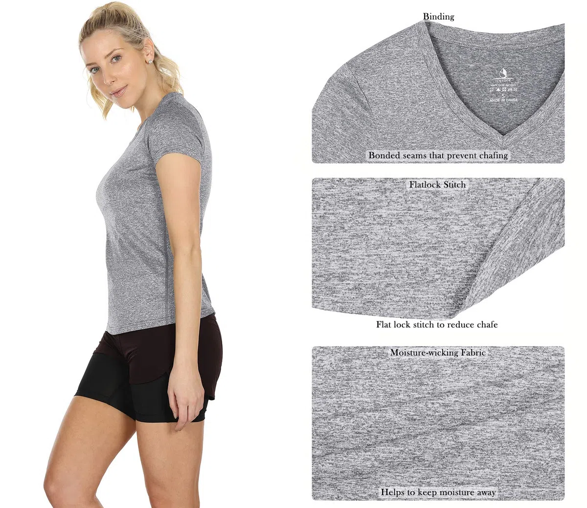 icyzone Donna Maglietta da Sportivo Traspirante con Scollo a V, Confezione da 3 Fitness Corsa T-Shirt