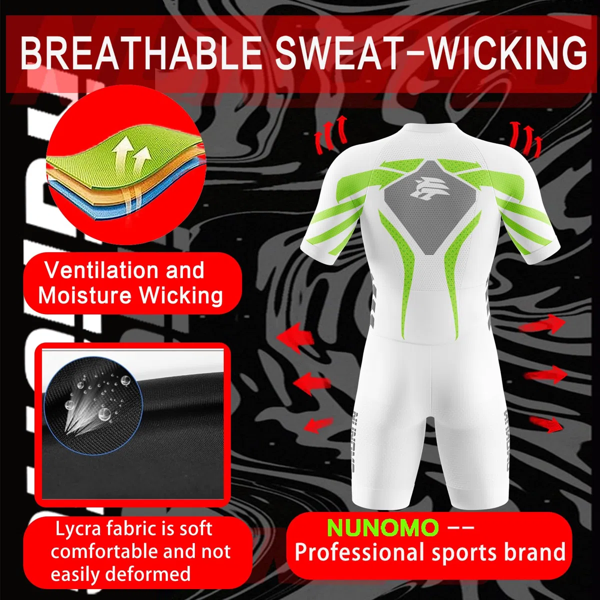 Tuta Intera da Triathlon da Uomo, Leggera, Traspirante, a Maniche Corte, per YriathlonTuta da Triathlon a Maniche Corte da Uomo, MTB Body Trisuit Cycling Skinsuit with Gel Pad