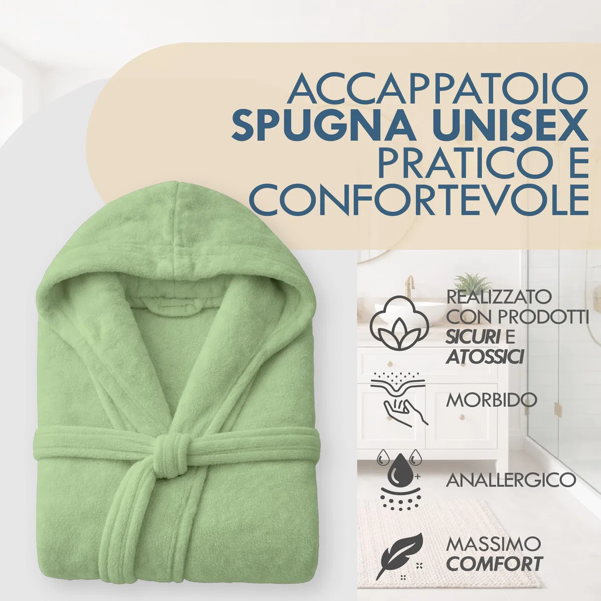 Dorian Home - Accappatoio Uomo e Donna in Spugna con Cappuccio, Tasche, Cintura e Gancio in Cotone 100% di Alta Qualità, Lavabile in Lavatrice