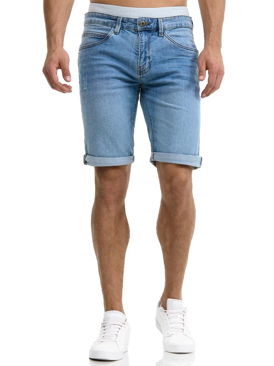 Indicode Uomini Caden Jeans Shorts | Pantaloncini Jeans Used Look con 5 Tasche