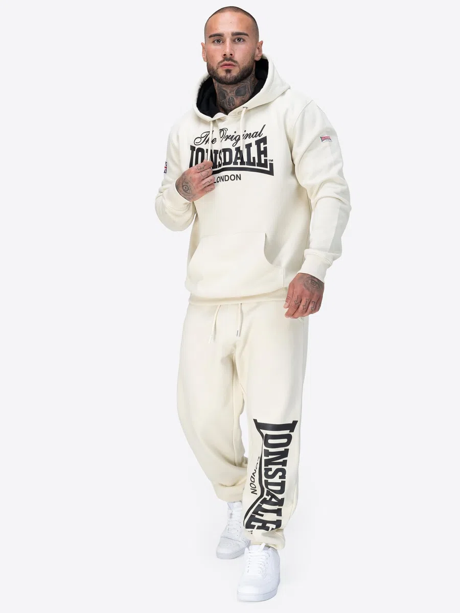 Lonsdale London Logo Large Uomo Pantaloni Tuta Nero Relaxed