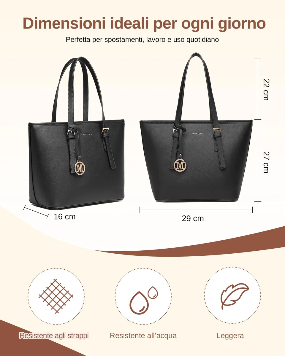 Miss Lulu Borsa Tote Donna Università Grande, Elegante Mano Bag Maniglia Regolabile, PU Pelle per Viaggi, Lavoro e Scuola