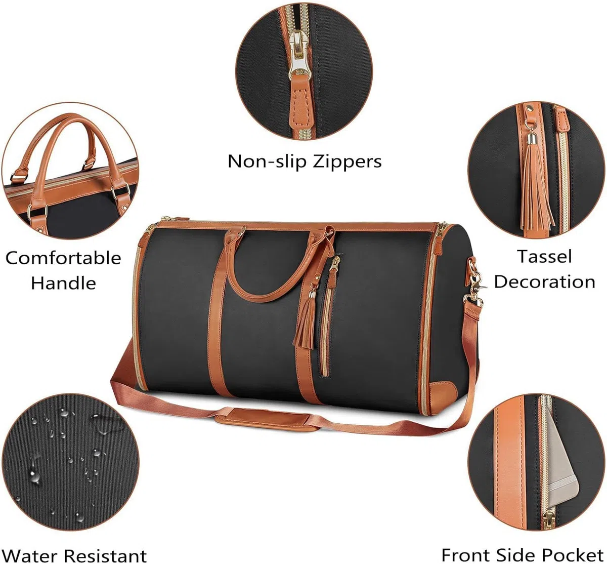 Borsa da Viaggio Foldable, Garment Duffle Bag, Convertibile per Donna con Pouch per Scarpe, Capacità Elevata in Pelle PU Folding Carry On (nero)