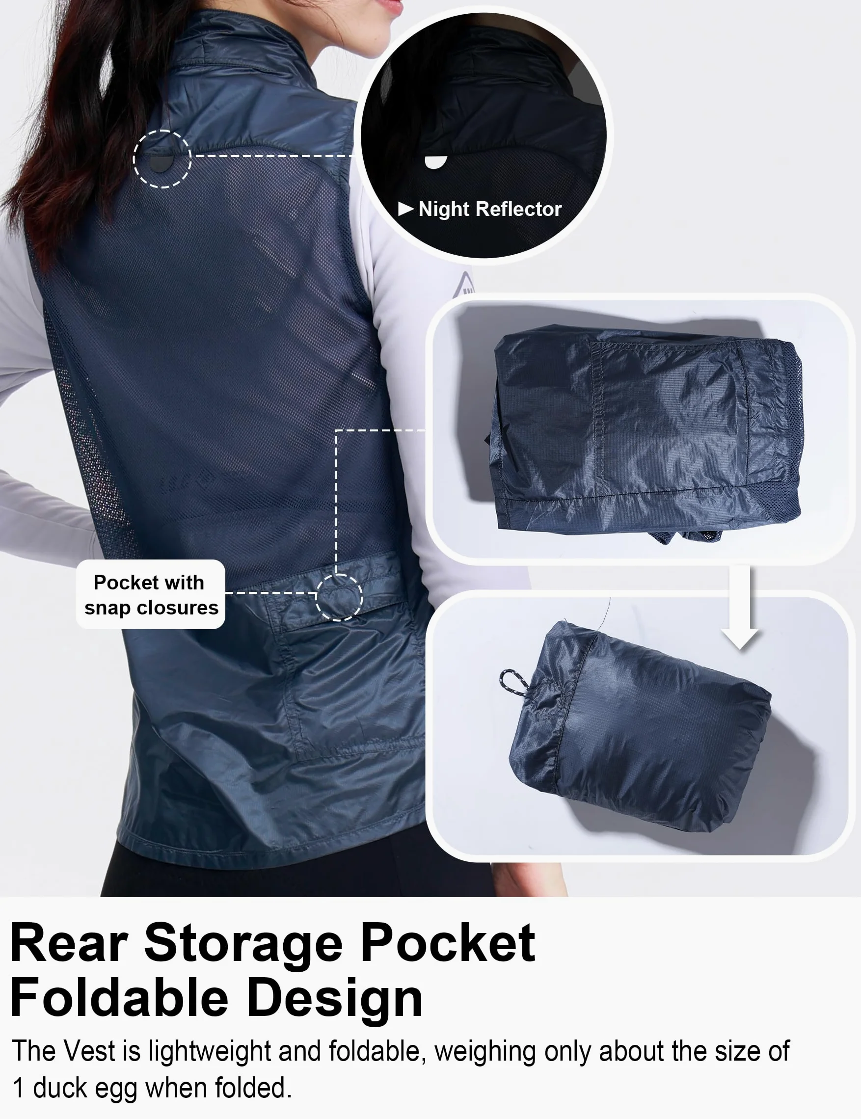 INBIKE Gilet da Ciclismo Leggero Donna Idrorepellente Gilet Bici Antivento Traspirante Ripiegabile Gilet con Tasche Posteriore Riflettenti per Corsa e Outdoor