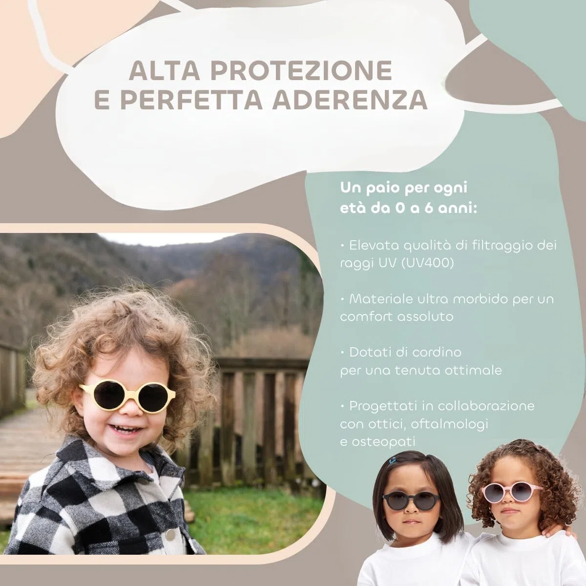 BÉABA Occhiali da Sole Neonato 0-9 Mesi – Protezione 100% UV Categoria 4, Lenti con Schermo Laterale, Comfort Ottimale, Fascia Elastica Regolabile –Menta