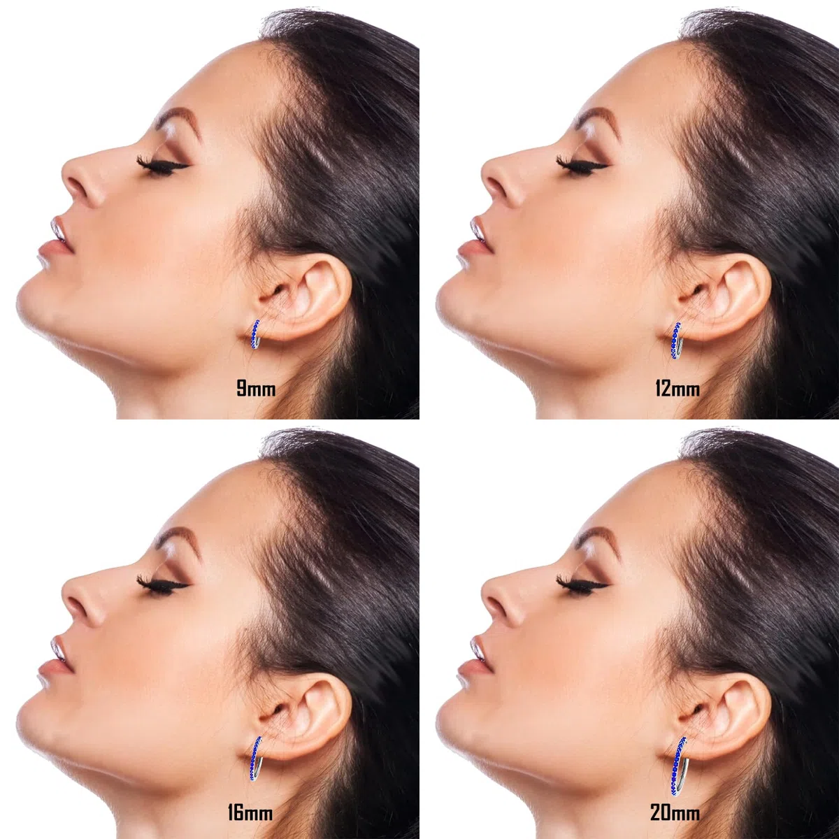 Coppia di Orecchini a Cerchio Blu cerchietti strass in argento 925 rodiato - Hoops Collection