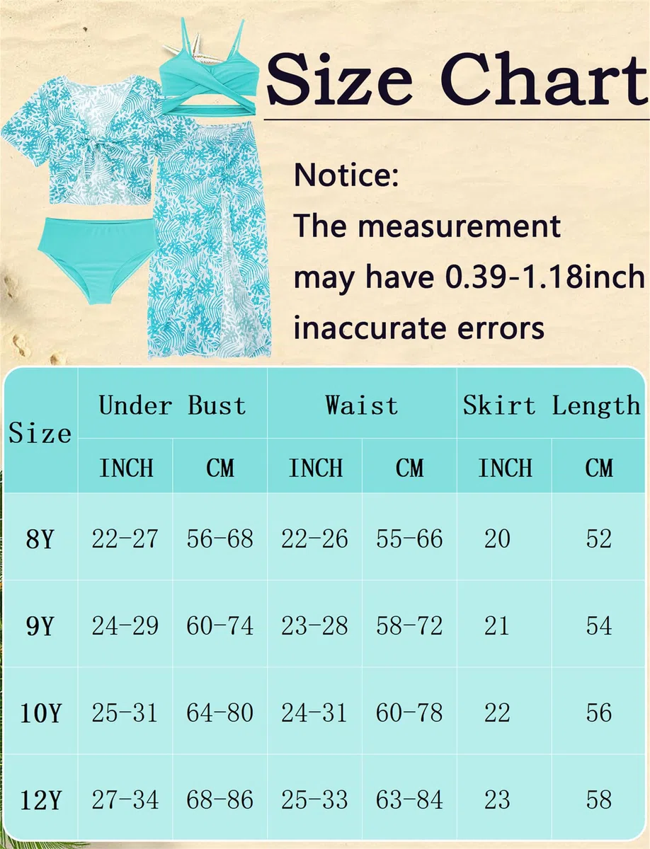 AIEOE Set 4 Pezzi Tie-Dye Costume Nuoto Ragazze Bambine Bikini Protezione Solare Set Swimwear con Gonna Lunga 8-12 Anni