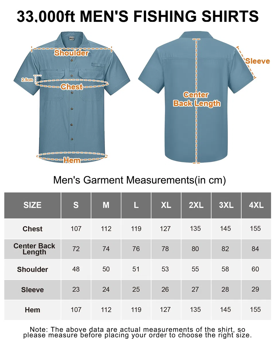 33,000ft Camicia da uomo a maniche corte UPF50+, protezione UV, per attività all'aria aperta, ad asciugatura rapida, per il tempo libero, per pesca, safari, viaggi, golf