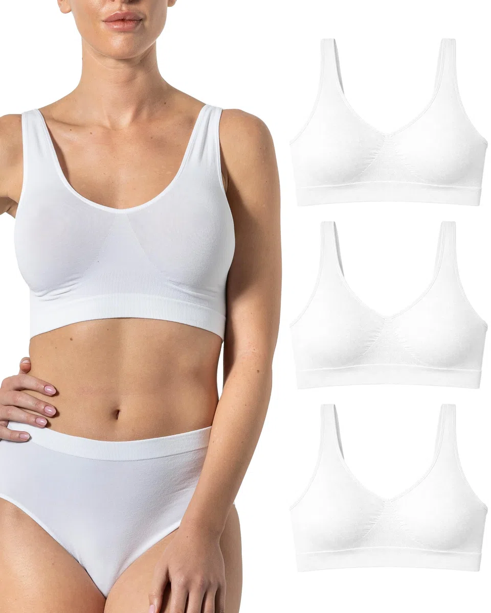 Risalti Reggiseno Senza Ferretto Bamboo Spalla Larga 3 pz - Bralette Donna Senza Cuciture ed Etichette, Reggiseno Donna in Viscosa Elasticizzata, Brassiere, Top Morbido, Intimo - Made in Italy