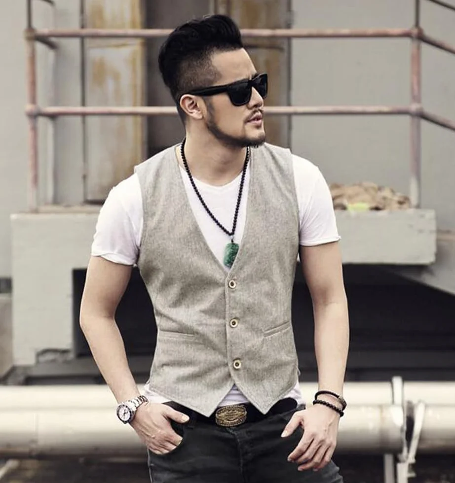 Gilet estivo da uomo in lino, dallo stile casual e con taglio dritto