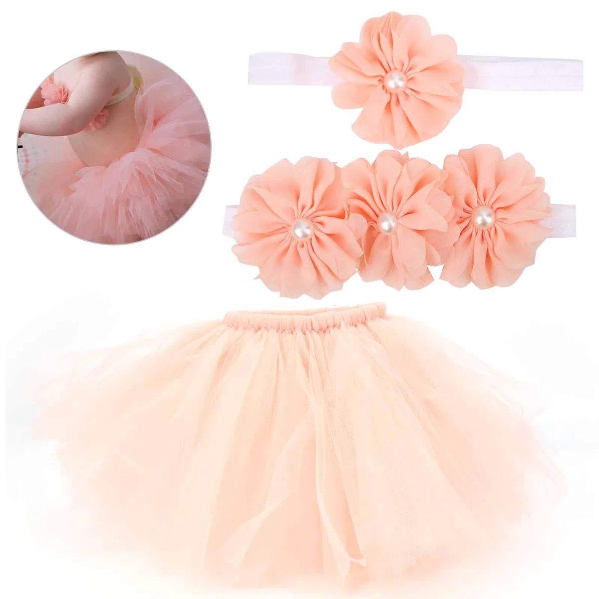 Gonna da Bambina, Set di Petto Avvolto con Fascia per Neonato Abito Gonna Fotografia Neonato Prop Balletto Dance Dress Up con Fascia per Capelli Compleanno Natale Regalo