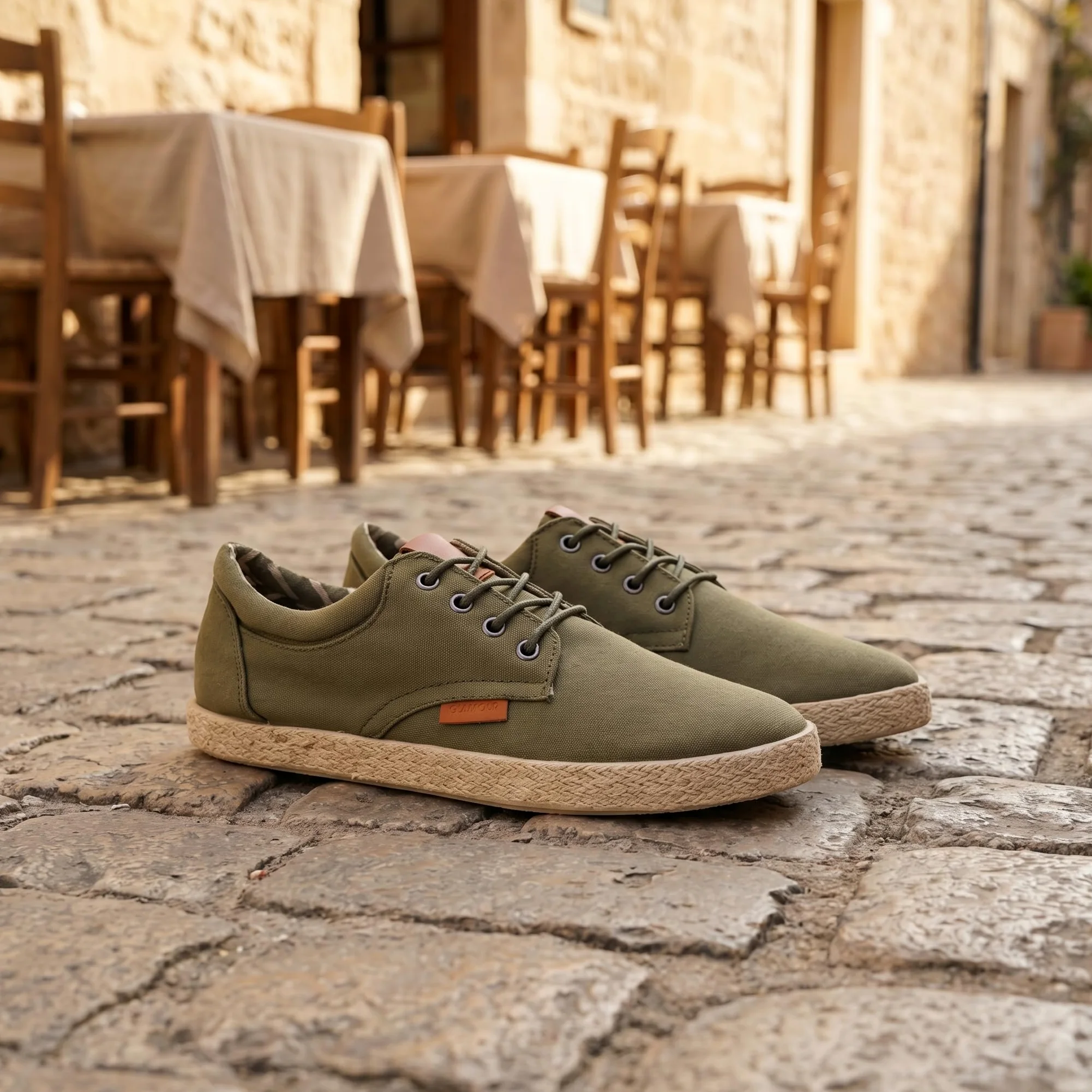 GLAMORA Scarpe da uomo in tela con lacci, alpargata, casual, in tela, leggere, traspiranti, suola in gomma, effetto sparto, flessibili, comode per l'estate
