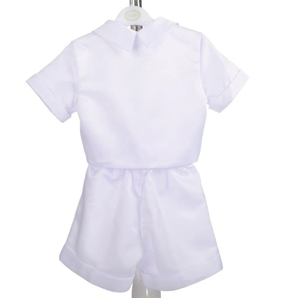 Lito Angels - Abito da Battesimo per Bimbo, Completo Bianco 4 Pezzi Set (Gilet, Camicia, Pantaloni, Papillon e Cappello), Manica Corta