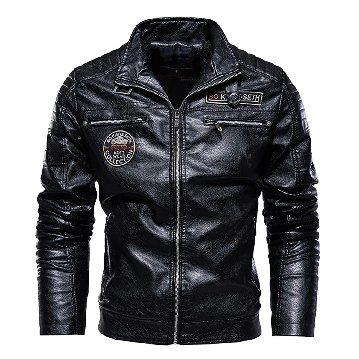 Giacca Pelle Moto Uomo, Giacca da Moto retrò Casual Slim Colletto alla Coreana da Uomo in Stile Motociclista Giacche da Pilota Giubbotto Moto Uomo 4 Stagioni Giacca Mezza Stagione Chiodo Pelle Uomo