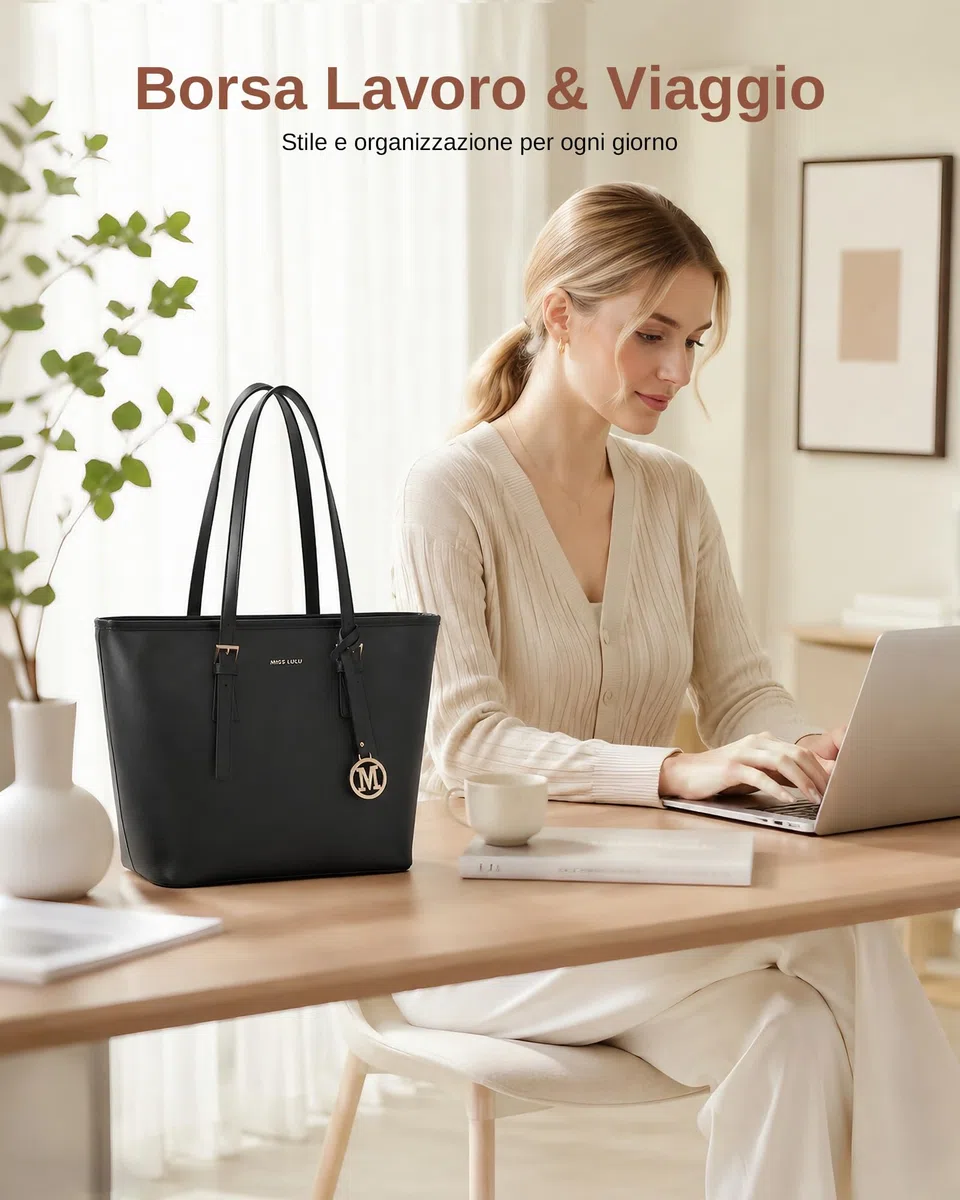 Miss Lulu Borsa Tote Donna Università Grande, Elegante Mano Bag Maniglia Regolabile, PU Pelle per Viaggi, Lavoro e Scuola